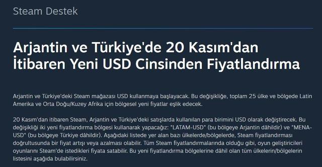 Steam’den ‘Türkiye’ kararı! O tarihten itibaren TL değil, dolar kullanılacak